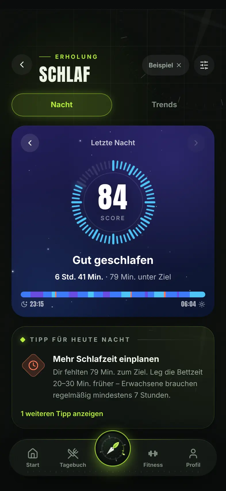 Schlaf-Score 69 mit Schlafphasen