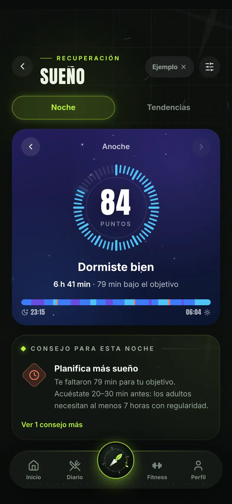 Puntuación de sueño 69 con fases