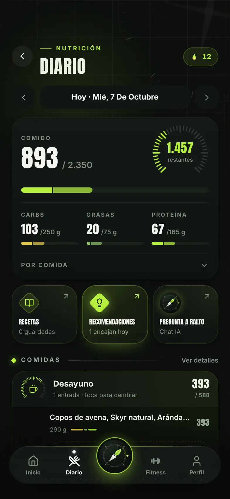 Diario de comidas con macros